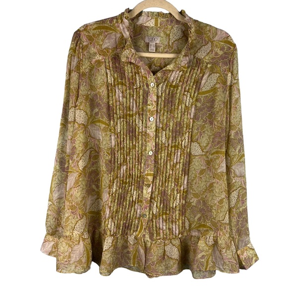 LOGO Lori Goldstein Chiffon Long Sleeve Blouse Sheer Floral Print Size Medium - Picture 2 of 10